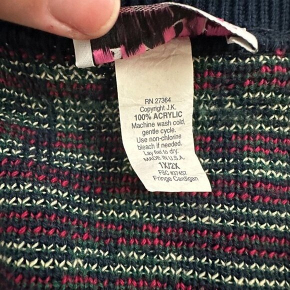 Avon Style Womens Vintage Cardigan Sweater Plus Size 1x Blue Red Blanket Woven - Picture 7 of 12